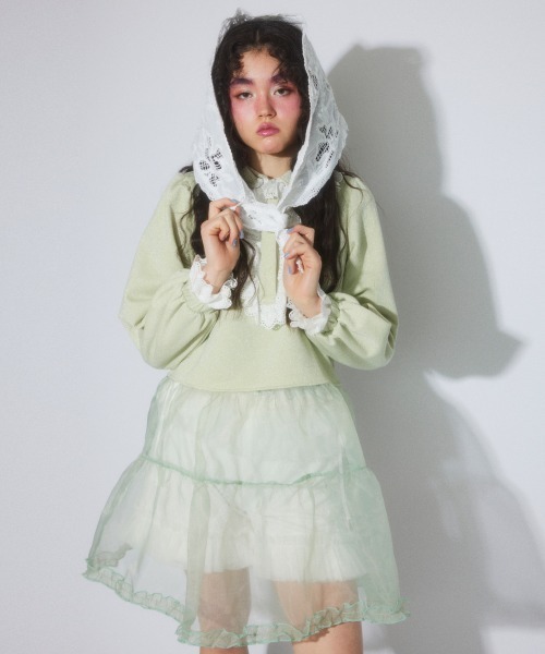 フリル付きミントグリーン長袖ワンピース　Candy Stripper Candy Stripper（キャンディーストリッパー） ワンピース LACE COLLAR