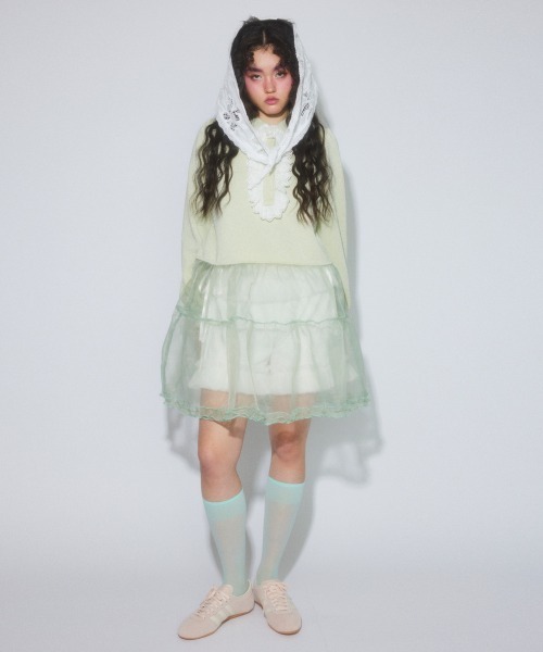 フリル付きミントグリーン長袖ワンピース　Candy Stripper Candy Stripper（キャンディーストリッパー） ワンピース LACE COLLAR