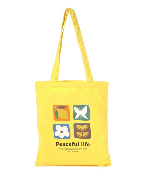 新品　  トートバッグ　ラウンドロゴ　イエロー LAKOLE（ラコレ） トートバッグ 「FRUITS AND BLOOM」トートバッグ
