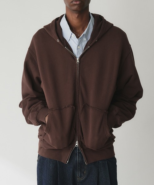 Ozz on オッズオン　編み上げ　ジップ　ジャケット　パーカー　ブラウン　長袖 Adoon plain パーカー Double-Zip Colorway Hoodie / ダブルジップ裏毛