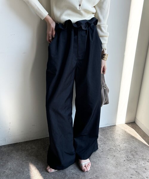 DouDou（ドゥドゥ） ワイドパンツ パンツ ウエスト折り返しギャザー