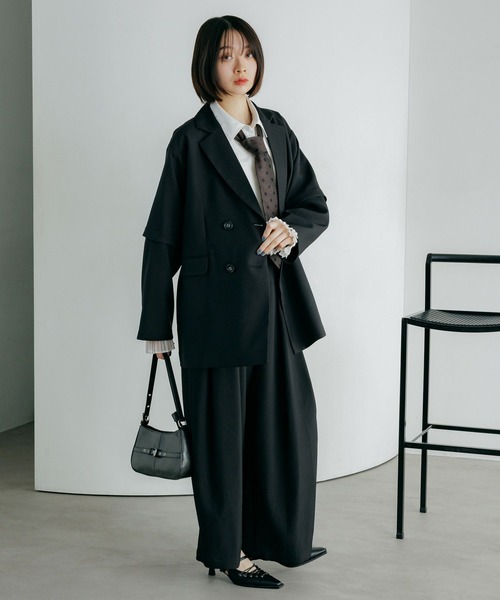 ワイドパンツ スラックス パンツ 「紫外線カット/接触冷感/イージーケア/セットアップ対応」バスケット2タックワイドパンツ レディースの画像