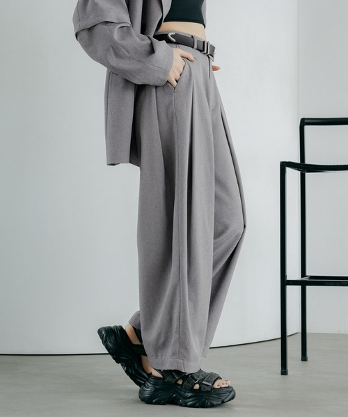 ワイドパンツ スラックス パンツ 「紫外線カット/接触冷感/イージーケア/セットアップ対応」バスケット2タックワイドパンツ レディースの画像