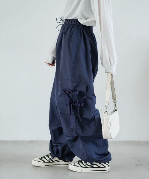 「PUBLUX」 カーゴパンツ フリ- ネイビー レディース_画像3