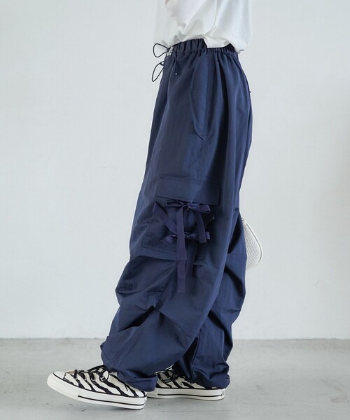 「PUBLUX」 カーゴパンツ フリ- ネイビー レディース_画像6