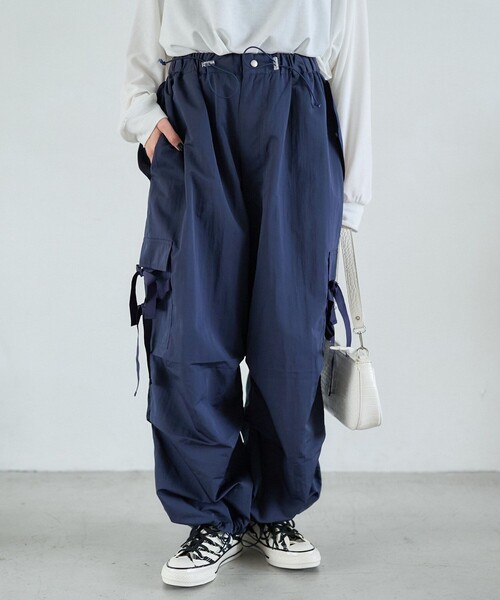 「PUBLUX」 カーゴパンツ フリ- ネイビー レディース_画像8
