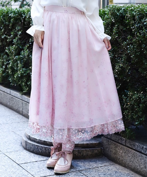 axes femme 桜レース×桜柄スカート 刺繍 生成り Fサイズ 桜レース×桜柄スカート（スカート）｜axes femme（アクシーズファム