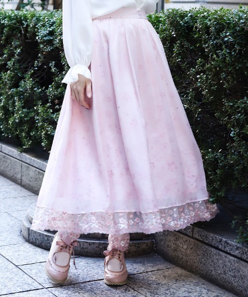 axes femme（アクシーズ ファム） スカート 桜レース×桜柄スカート