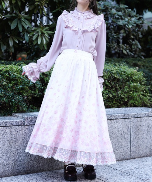 axes femme（アクシーズ ファム） スカート 桜レース×桜柄スカート