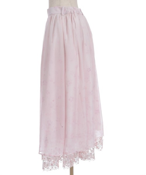 Axes Femme 桜 レース × 桜柄 ロング フレア スカート ピンク axes femme（アクシーズ ファム） スカート 桜レース×桜柄スカート