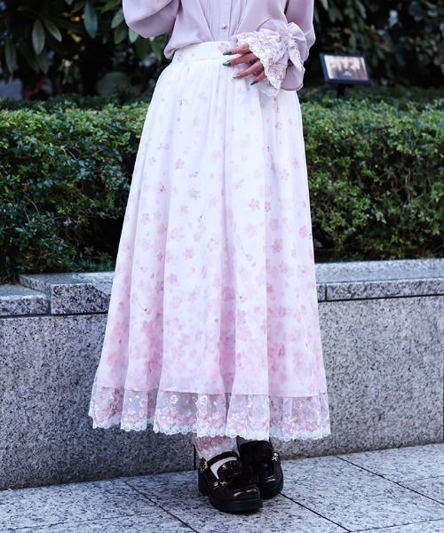 axes femme（アクシーズ ファム） スカート 桜レース×桜柄スカート