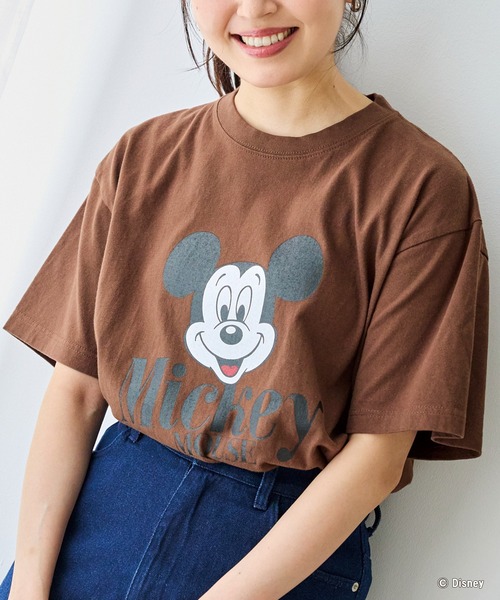 （38）ミッキーマウス プリント ブラウン Tシャツ MICKEY MOUSE（ミッキーマウス） tシャツ MICKEY MOUSE / ミッキー