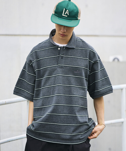 BELVET ボーダー ポロシャツ RAGEBLUE（レイジブルー） ポロシャツ Lowgage Border Pattern Knit