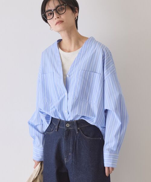 「AMERICAN HOLIC」 長袖ブラウス L サックスブルー レディース_画像2