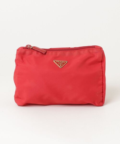 PRADA プラダ ナイロン ポーチ 小物入れ 三角ロゴ PRADA（プラダ） 三角ロゴ ナイロンポーチ - レッド レディース