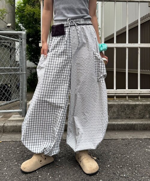 新品 センソユニコ チェック バルーンパンツ ワイド ゆったり ナチュラルモード CIAOPANIC（チャオパニック） ワイドパンツ パンツ チェックバルーン