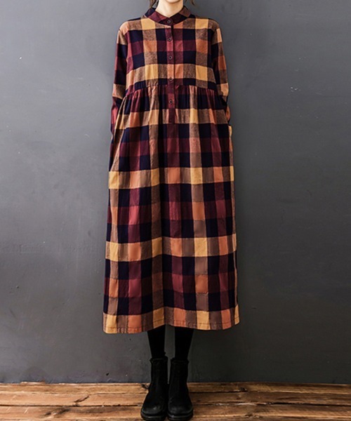 シャツワンピース チェック柄ロング丈シャツワンピース : ZOZOTOWN