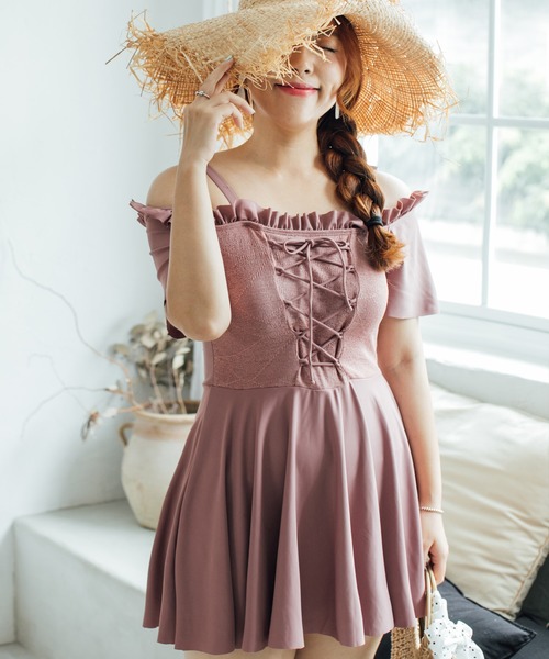 水着 水着 フリルレースアップワンピース プラスサイズ Zozotown Paypayモール店 通販 Paypayモール