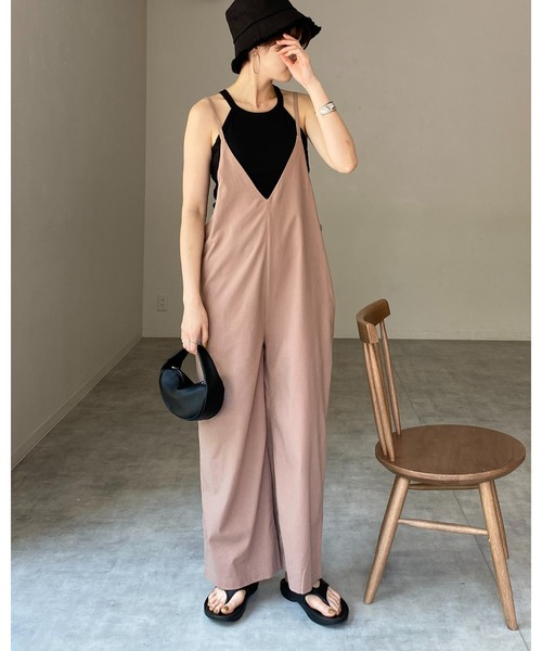 tj_n　リネンサロペット She's Closet サロペット オーバーオール リネンコットン深V