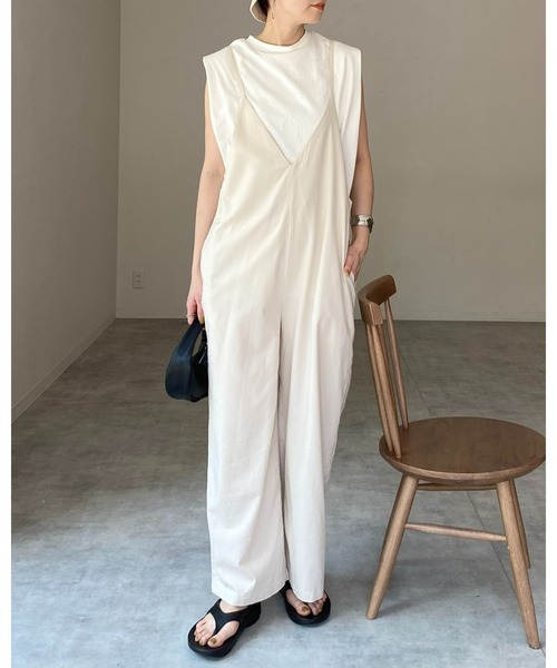 tj_n　リネンサロペット She's Closet サロペット オーバーオール リネンコットン深V
