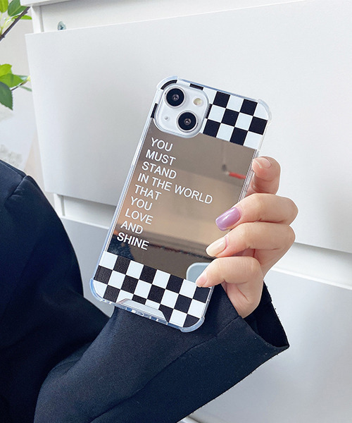モバイルケース 【c.u.l】チェッカーフラッグ英文字入りミラースマホ