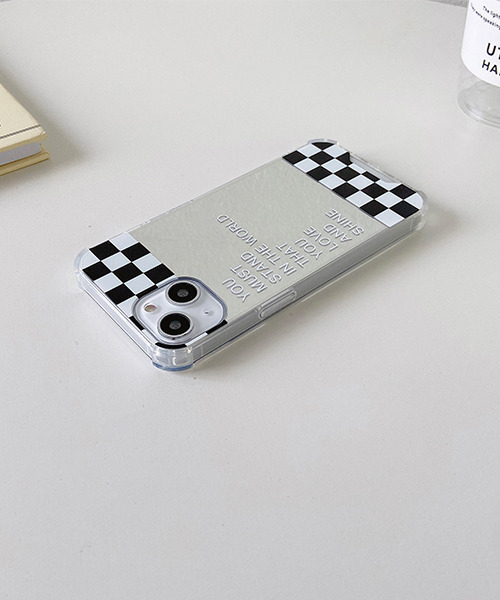 モバイルケース 【c.u.l】チェッカーフラッグ英文字入りミラースマホ