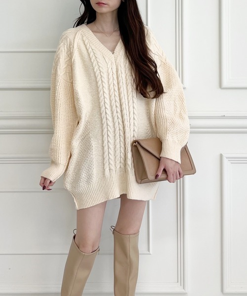 ワンピース Vネックケーブルニットワンピース Zozotown Yahoo 店 通販 Yahoo ショッピング