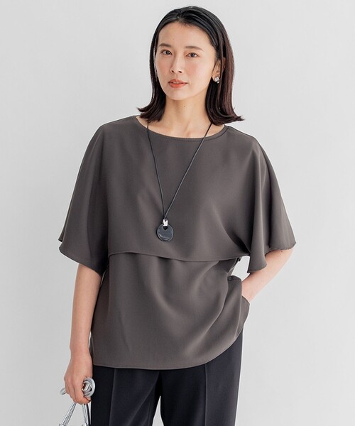 tシャツ 「洗える/好評につき新色追加」ストレッチジョーゼットリブコンビ レイヤー カットソー レディース