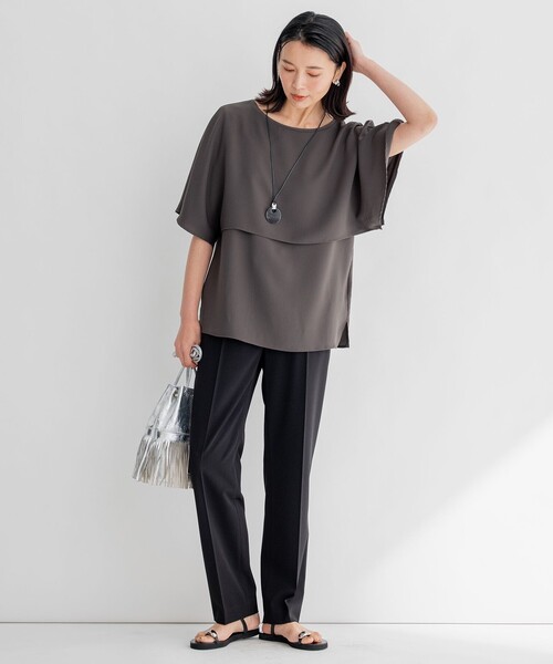 【洗える/好評につき新色追加】ストレッチジョーゼットリブコンビ レイヤー カットソー 23区 tシャツ 「洗える/好評につき新色追加」ストレッチジョー