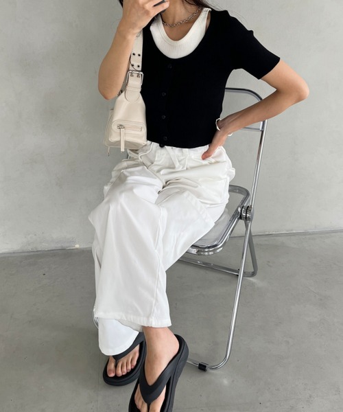 CLEA tシャツ レイヤードデザイン リブ半袖トップス レディース
