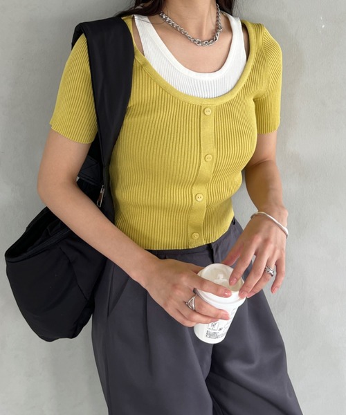 CLEA tシャツ レイヤードデザイン リブ半袖トップス レディース