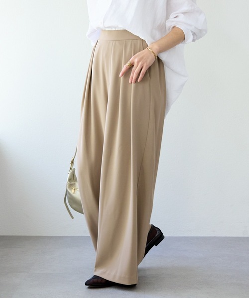 ワイドパンツ スラックス パンツ 入学式 卒業式 手洗い可/タックワイドスラックス レディースの画像