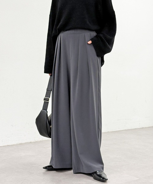 RIVE DROITE（リヴドロワ） スラックス パンツ 手洗い可/タックワイド  