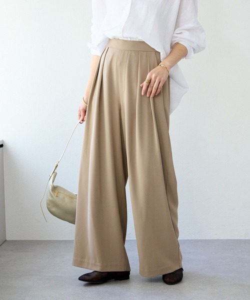 RIVE DROITE（リヴドロワ） スラックス パンツ 手洗い可/タックワイド