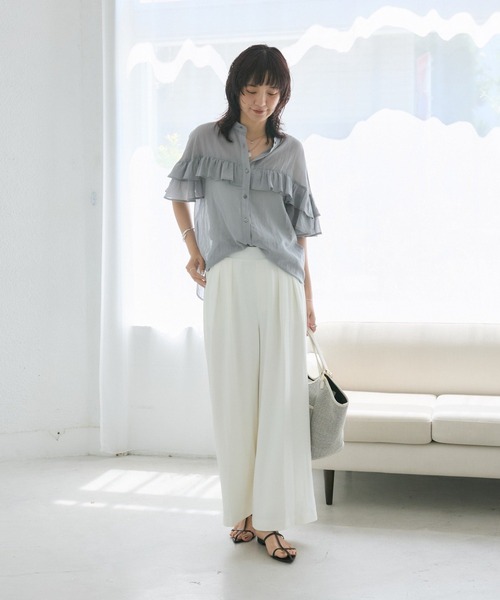 ワイドパンツ スラックス パンツ 入学式 卒業式 手洗い可/タックワイドスラックス レディースの画像