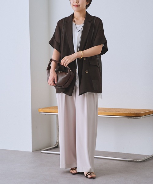 ワイドパンツ スラックス パンツ 入学式 卒業式 手洗い可/タックワイドスラックス レディースの画像