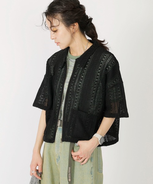 DOUBLE NAME コート アウター レースZIP半袖シャツジャケット