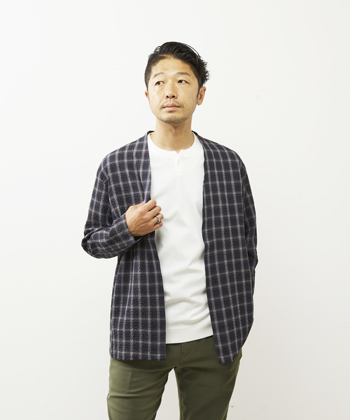 メンズメルローズ（MEN’S MELROSE）/エアチェックサッカーボタンレスカーディガン MEN'S MELROSE カーディガン エアチェックサッカーボタンレス