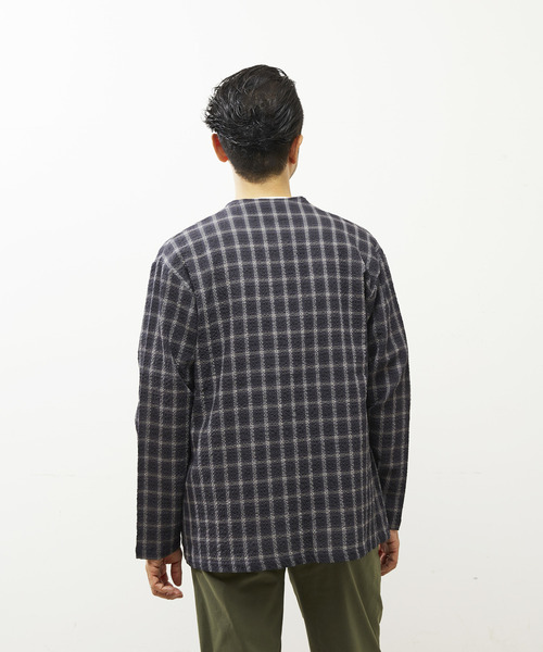 【チャコールグレー】エアチェックサッカーボタンレスカーディガン MEN'S MELROSE カーディガン エアチェックサッカーボタンレス