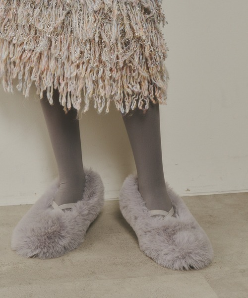 【美品】フェイクボリュームファーバレーシューズ J1U by LA BELLE ETUDE バレエシューズ パンプス フェイクボリューム