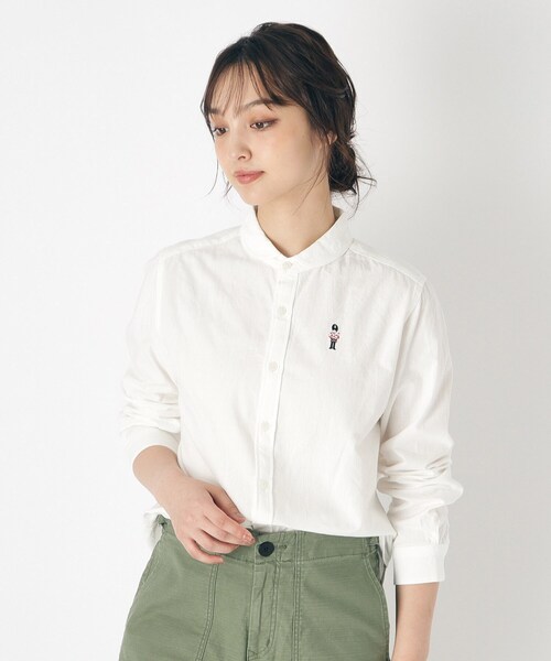 ブラウス シャツ 「刺繍入り／日本製／ワンマイルウエア」ラウンドカラーシャツ レディース