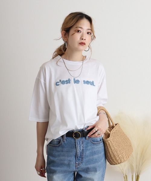 tシャツ BRODIAEA 配色パイルロゴ　極サラTシャツ レディース tシャツ BRODIAEA 配色パイルロゴ 極サラTシャツ レディース