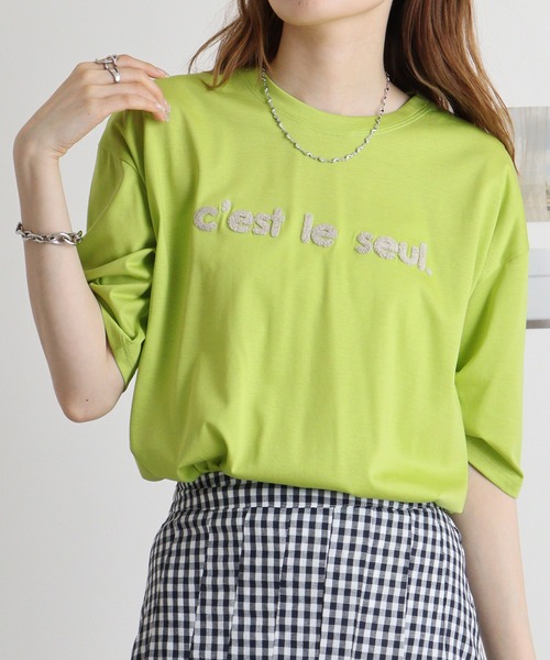 tシャツ BRODIAEA 配色パイルロゴ　極サラTシャツ レディース