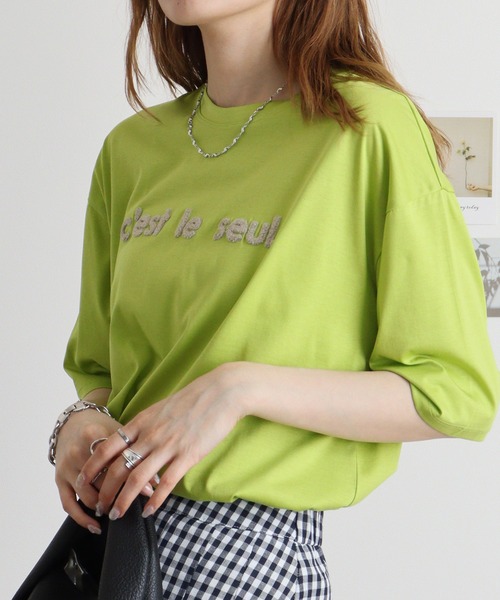 tシャツ BRODIAEA 配色パイルロゴ　極サラTシャツ レディース tシャツ BRODIAEA 配色パイルロゴ 極サラTシャツ レディース