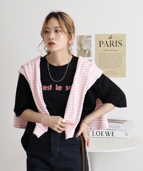 tシャツ BRODIAEA 配色パイルロゴ　極サラTシャツ レディース tシャツ BRODIAEA 配色パイルロゴ 極サラTシャツ レディース