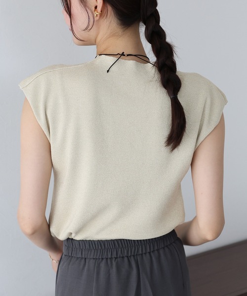ニット セーター ボクシーフレンチラメニット レディース Heather ニット セーター フロントホックラメニット（半袖