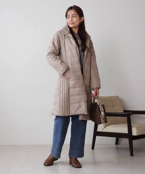 コート アウター ファービッグカラーロングダウン レディース