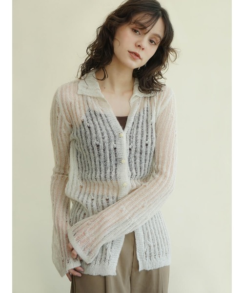 ニット セーター Mohair touch low gauge knit cardigan レディース