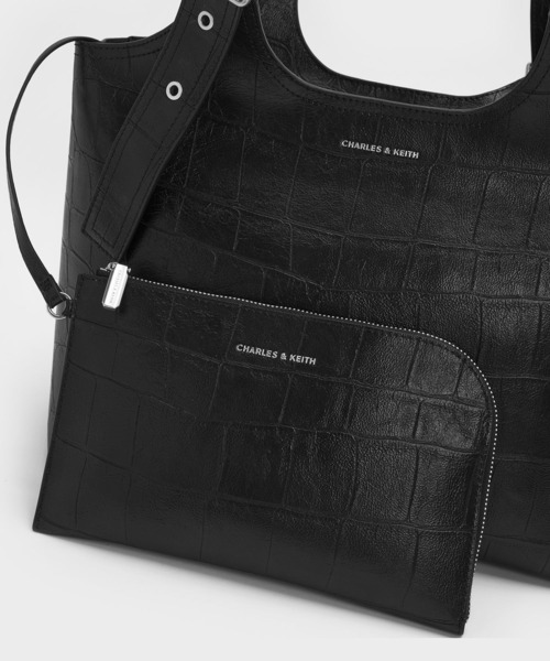 CHARLES & KEITH◆Liv クロコ柄 トートバッグ ポーチ付き CHARLES & KEITH◇Liv クロコ柄 トートバッグ ポーチ付き