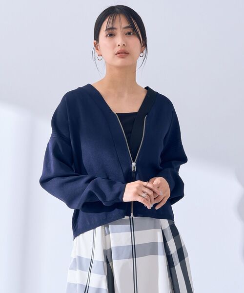 YECCA VECCA カーディガン 配色VネックZIPカーディガン
